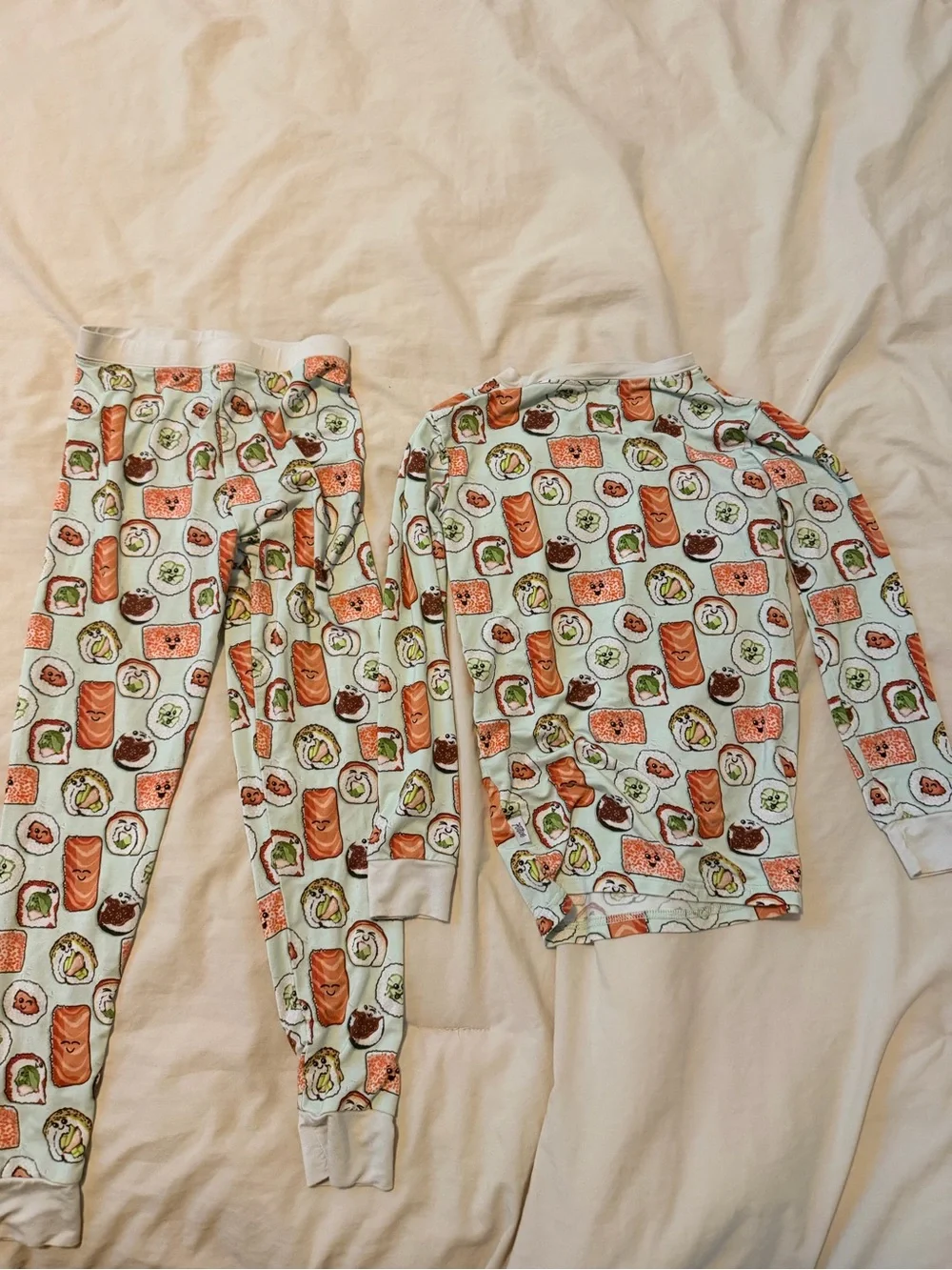 FLETCH Kids Sushi Print Pajama Set - Light Blue & Orange